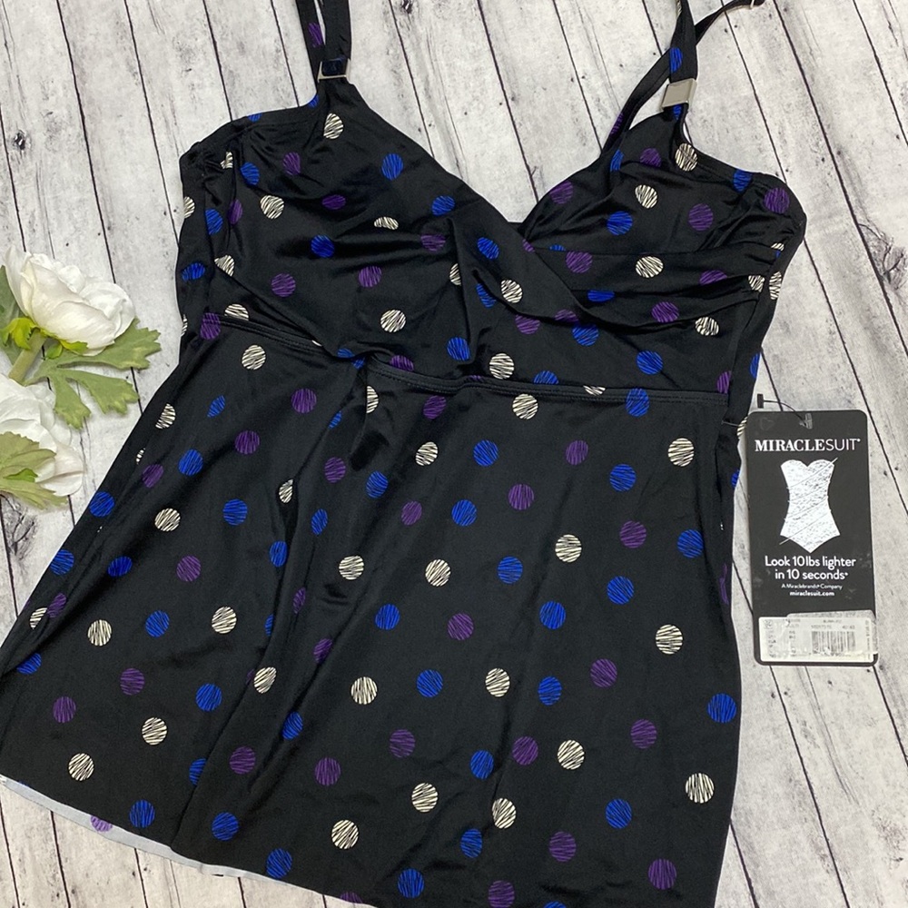 NWT Miraclesuit Spotted Surplice Tankini Top - Picture 9 of 12